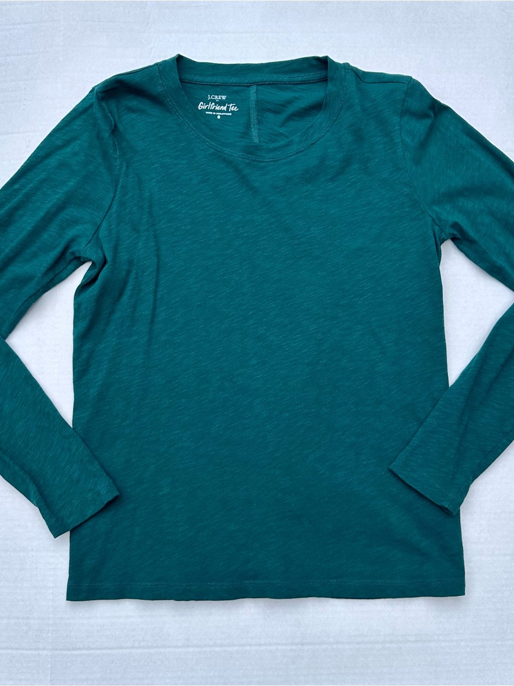 J. Crew Women’s S Girlfriend Tee Long Sleeve Crewneck Top in Teal Green